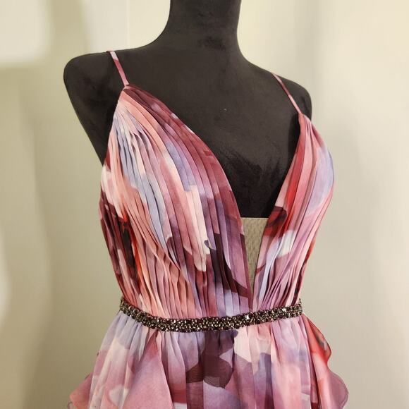 JOVANI Floral Plunging Neckline Chiffon Dress, Size 8 - Picture 6 of 14